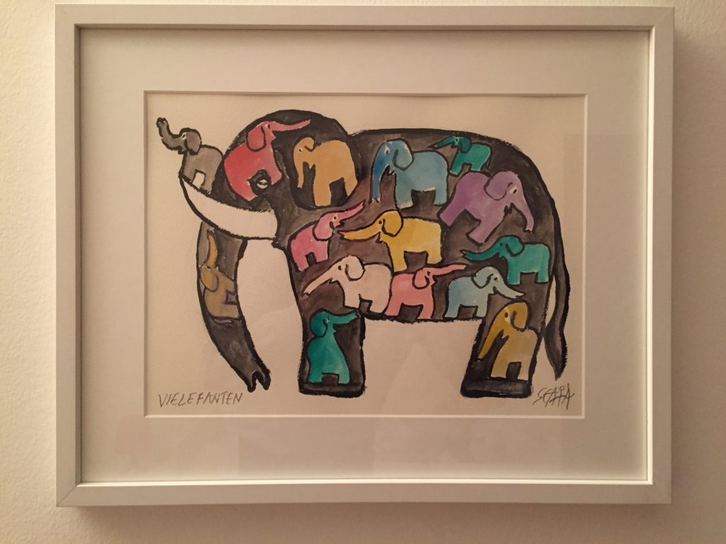 Ted Scapa, Vielefanten, Acryl auf Papier, bekannt